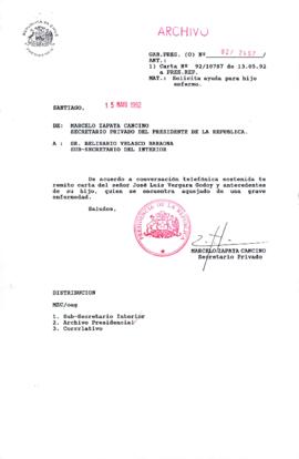 [Carta del Secretario Privado del Presidente de la República a Subsecretario del Interior]