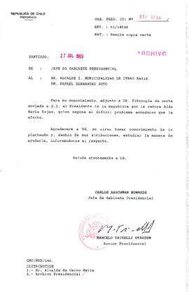 [Oficio Gab. Pres. Ord. N° 3734 de  Jefe de Gabinete Presidencial, remite copia de carta que se indica]