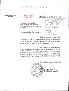 [Carta de renuncia del Subsecretario de Guerra, Marcos Sánchez Edwards]