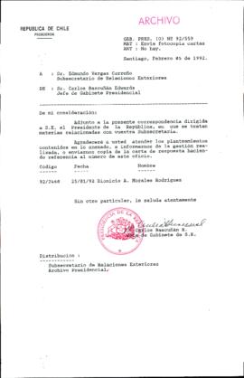 [Carta de Jefe de Gabinete de la Presidencia a Subsecretario de Relaciones Exteriores]