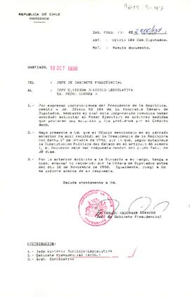 [Carta de Jefe de Gabinete a Sr. Pedro Correa sobre problemas generados por crédito BECH]
