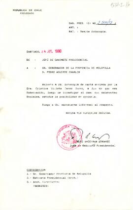 [Carta del Jefe de Gabinete Presidencial al Gobernador Provincial de Melipilla]
