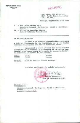 [Carta del Jefe de Gabinete de la Presidencia a Directora General de Registro Civil]