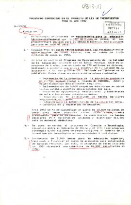 [Programas contenidos en el Proyecto de Ley de Presupuestos para el año 1992]