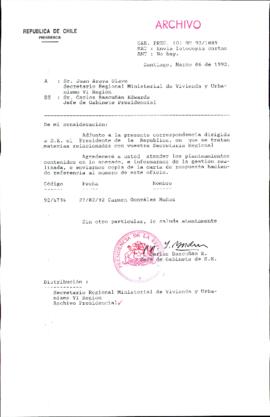 [Carta del Jefe de Gabinete de la Presidencia a SEREMI de Vivienda VI Región]