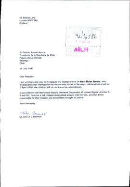 [Carta dirigida al Presidente Patricio Aylwin, referente a caso de  desaparición de Maria Flores Barraza]