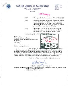[Carta del Club de Leones de Talcahuano dirigida al Presidente Patricio Aylwin, relacionada a peticiones de Directiva del Partido de los Jubilados de Chile]