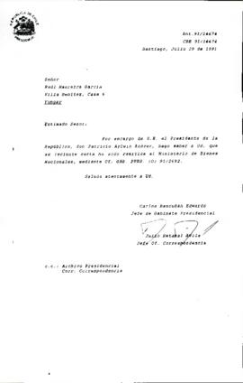 [Carta de respuesta dirigida al Sr. Raúl Maureira remitiendo su carta a Ministerio de Bienes Nacionales]