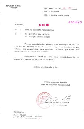 [Oficio Gab. Pres. Ord. N° 6267  de Jefe de Gabinete Presidencial, remite copia de carta que se indica]