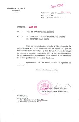 [Carta del Jefe de Gabinete de la Presidencia a Director del Servicio Nacional de Aduanas]