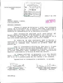 [Carta por proclamación DC de candidatura presidencial de Eduardo Frei Ruiz-Tagle]