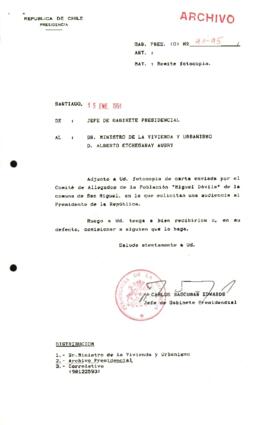 Remite carta solicitud de audiencia de comité de allegados de la población "Miguel Davila"