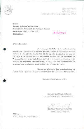 [Carta de respuesta del Jefe de Gabinete Presidencial dirigida al Presidente de la Sociedad de Fomento Fabril]