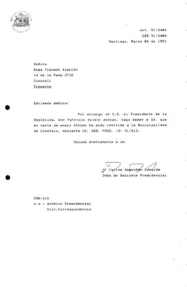 [Carta de respuesta por remisión de correspondencia recibida a la Ilustre Municipalidad de Conchalí]