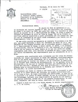 [Carta del Obispo de Rancagua, Jorge Medina, dirigida al Presidente Patricio Aylwin]