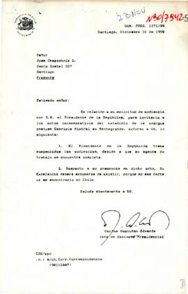 [Carta de Presidencia, dirigida a José Chapochnik]
