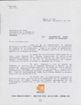 [Carta del Presidente del Directorio de EDELAYSEN S.A dirigida al Presidente Patricio Aylwin, mediante la cual extiende invitación a inauguración de Central Diesel de Coyhaique]