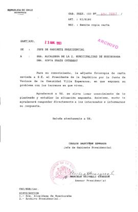[Oficio  Gab. Pres. Ord. N° 2067 de Jefe de Gabinete Presidencial, remite copia de carta que se indica]