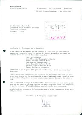 [Carta de opinión dirigida al Presidente Patricio Aylwin, referente a caso de mapuches detenidos deaparecidos]