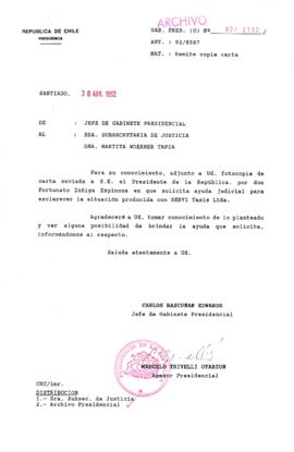 [Carta del Jefe de Gabinete de la Presidencia a Subsecretaria de Justicia]