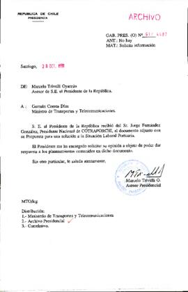 [Oficio del Asesor Presidencial dirigido al Ministro de Transportes y Telecomunicaciones, Germán ...
