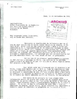 [Carta del Embajador de Chile en Bonn, Alemania, dirigida al Presidente Patricio Aylwin, referente a visita Primer Ministro de Suecia]