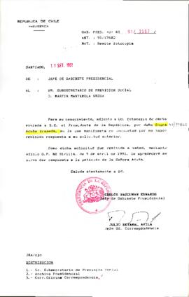 [Se remite a Ministro de VivIenda carta de comité de deudores habitacionales de Villa Betania]