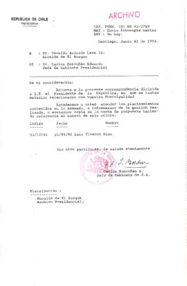 [Carta del Jefe de Gabinete de la Presidencia a Alcalde (S) de El Bosque]