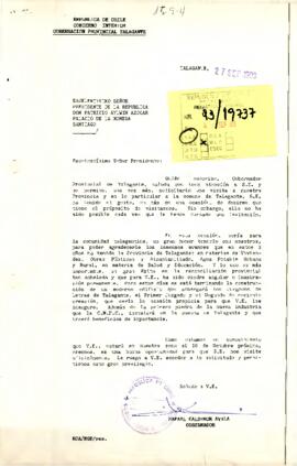 [Carta: petición de  visita de S.E El Presidente de la República,  a  la comuna de Talagante ]