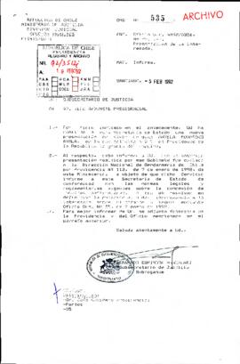 [Carta del Subsecretario de Justicia dirigida al Jefe de Gabinete Presidencial, referente a solicitud de indulto]