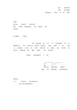 [Informa que carta fue remitida a Banco del Estado de Chile, mediante Of. GAB. PRES. (O) 91/2437]