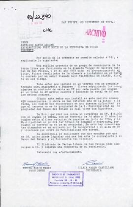 [Carta de solicitud del Sindicato de  Trabajadores Independientes de Ferias Libres de San Felipe dirigida al Presidente Patricio Aylwin]