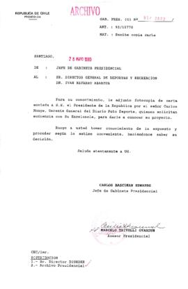 [Oficio  Gab. Pres. Ord. N° 2802 de Jefe de Gabinete Presidencial, remite copia de carta que se indica]