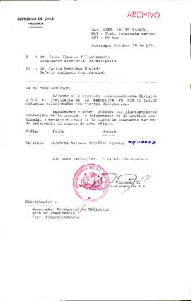 [Oficio del Jefe de Gabinete Presidencial dirigido al Gobernador Provincial de Melipilla, Sr, Jaime Jiménez Villavicencio]