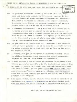 Texto de la declaración leída por Patricio Aylwin al término de la reunión de la directiva del P.D.C con Renovación Nacional