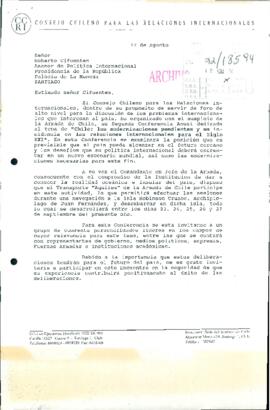 [Carta del Presidente del Consejo Chileno para las Relaciones Internacionales dirigido al Asesor de Política Internacional de la Presidencia]