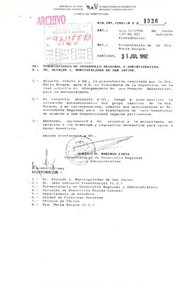 [Oficio de la Subsecretaria de Desarrollo Regional y Administrativo dirigido a los alcaldes de San Javier y Copiapó]