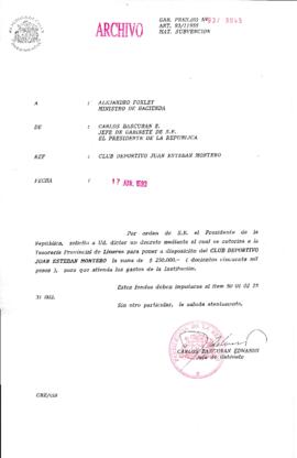 [Oficio  Gab. Pres. Ord. N° 3045 de  Jefe de Gabinete Presidencial, subvención]