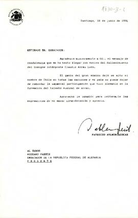 [Carta del Presidente Patricio Aylwin al Embajador de Alemania]