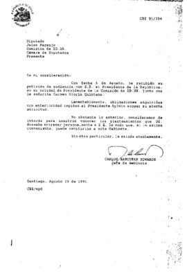 [Respuesta a petición de audiencia del Presidente de la Comisión de DD.HH., Jaime Naranjo y Carmen Gloria Quintana.]