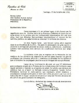 [Carta de Jorge Jiménez de la Jara dirigida a S.E Presidente Patricio Aylwin]