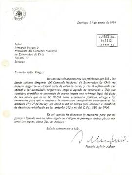 [Carta del Presidente Patricio Aylwin al Presidente del Comando Nacional de Exonerados de Chile]