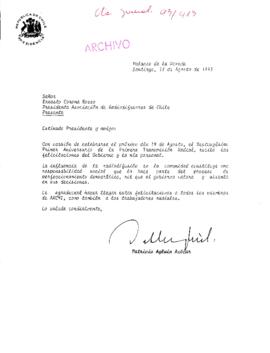 [Carta de felicitaciones al Presidente de la Asociación de Radiodifusores de Chile]