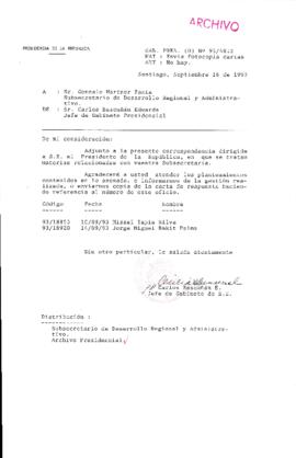 [Oficio  Gab. Pres. Ord. N° 4812 de Jefe de Gabinete Presidencial, remite copia de carta que se indica]