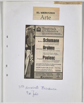 Publicidad de Concierto : Temporada de Conciertos Instituto de Música de Santiago - Instituto Cultural de Providencia