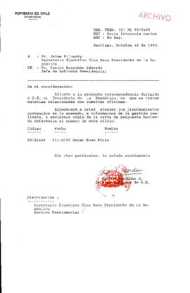 [Oficio Gab. Pres. Ord. N° 5409 de Jefe de Gabinete Presidencial, remite copia de carta que se indica]
