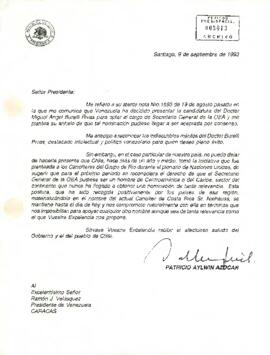 [Carta del Presidente Aylwin al Presidente de Venezuela].