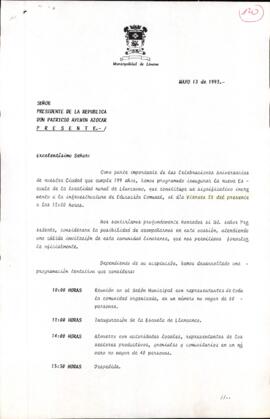 [Carta del Alcalde de Linares para invitación para asistir a inauguración de nueva escuela de la localidad rural de Llancanao]