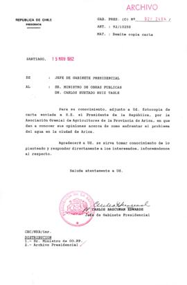 [Carta del Jefe de Gabinete de la Presidencia a Ministro de Obras Públicas]