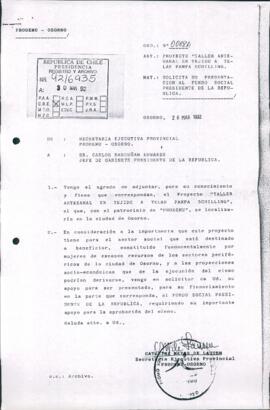 [Carta de la Secretaria Ejecutiva Provincial PRODEMU de Osorno dirigida al Jefe de Gabinete Presidencial]